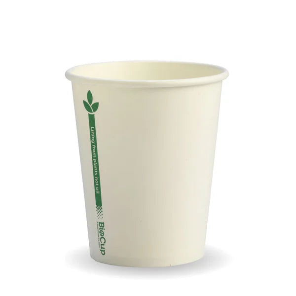 8oz (80mm) White Green Line Single Wall BioCup