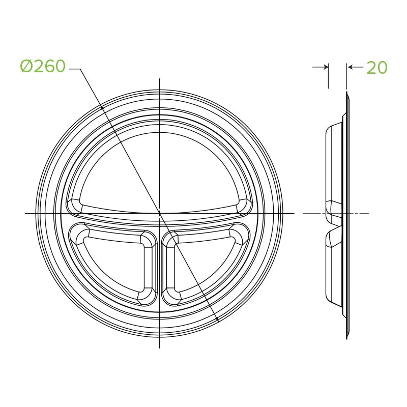 260mm / 10" 3-Compartment Round Plant Fibre Plate