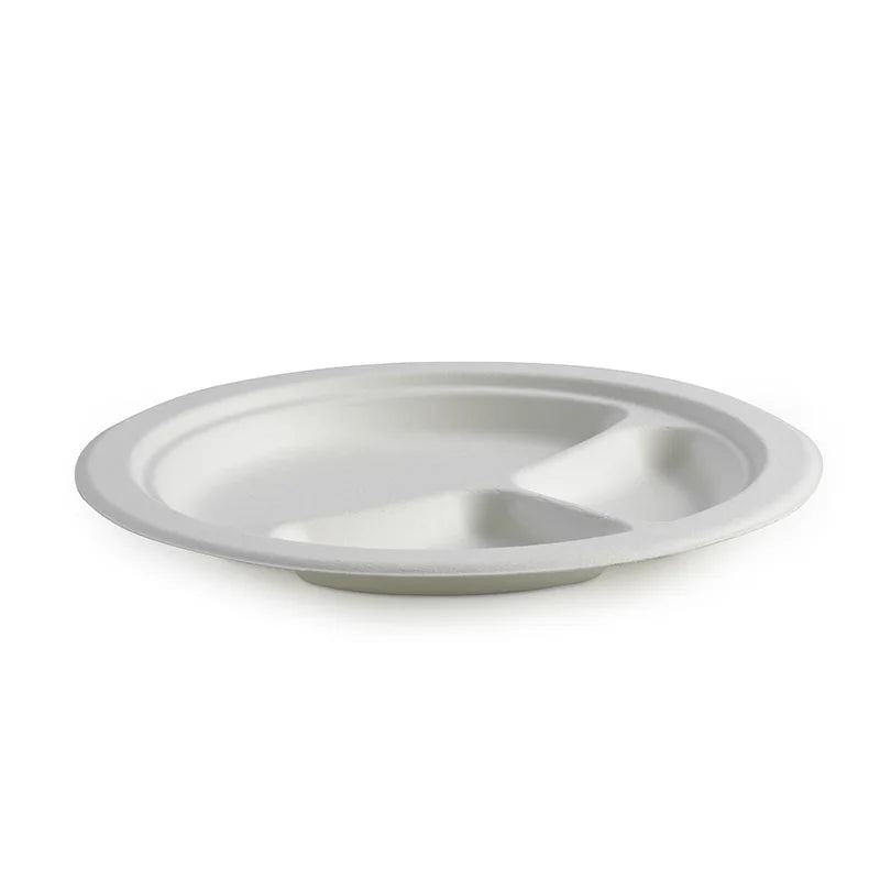 230mm / 9" 3-Compartment Round Plant Fibre Plate
