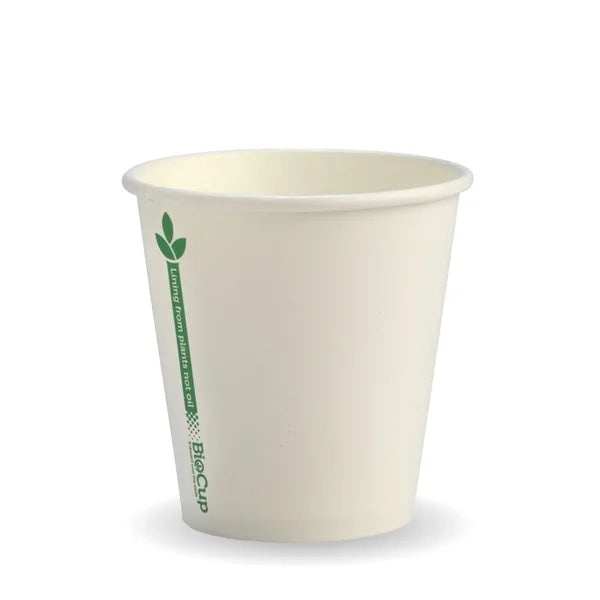 6oz (80mm) White Green Line Single Wall BioCup