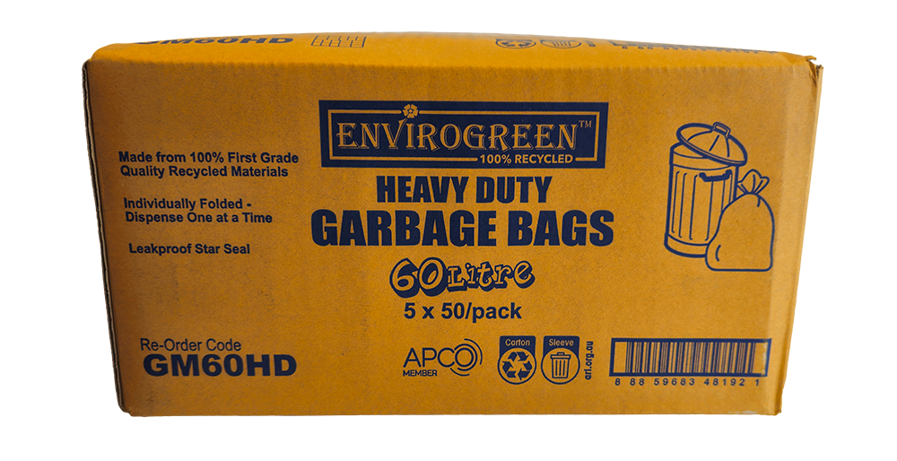 Envirogreen 60Lt Heavy Duty Bin Liners - Black 85x63cm