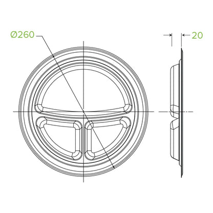 260mm / 10&quot; 3-Compartment Round Plant Fibre Plate