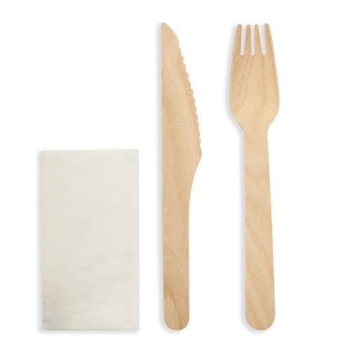 Cutlery Set - 16CM Wooden Fork Knife Napkin Set